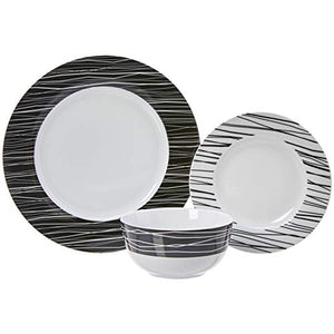 AmazonBasics 18-Piece Kitchen Porcelain Dinnerware Set, Dishes, Bowls, Service for 6, Sketch - Home Decor Lo