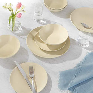 AmazonBasics 18-Piece Stoneware Dinnerware Set - Cream, Service for 6 - Home Decor Lo