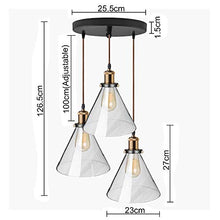 Load image into Gallery viewer, Homesake ® 3-Lights Urban Retro Nordic Style LED/Filament Bulb Round Cluster Chandelier Modern Glass Cone Shaped 60W Hanging Light with E27 Holder (Rose Gold)