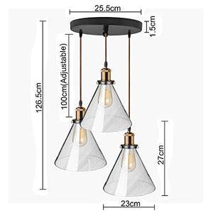 Homesake ® 3-Lights Urban Retro Nordic Style LED/Filament Bulb Round Cluster Chandelier Modern Glass Cone Shaped 60W Hanging Light with E27 Holder (Rose Gold)