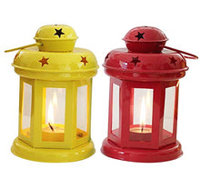Load image into Gallery viewer, J MART Decor Iron Lantern/Lamp with t-Light Candle Hanging Light, T-Light Candle Holder Indoor/Outdoor Decor,Yellow &amp; Red, Size :- (6 inch x 3. 7 Inch x 3. 7 Inch Each Lantern) Set of 2 Home Décor - Home Decor Lo