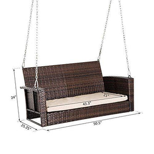 Weather Resistant Hanging Wicker Porch Swing Chair with Cushion - Home Decor Lo