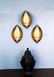 Hosley Decorative Eye Shaped Iron Wall Sconce with Tealight Set Of 3 (14 cm x 9.5 cm x 25.5 cm, Gold) - Home Decor Lo