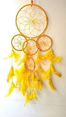 WOWWOW 5 Rings Yellow Dream Catcher Decorative Showpiece - Color Yellow - 6 INCHES Ring + 4 More Rings in Length_Limited Period Offer - Home Decor Lo