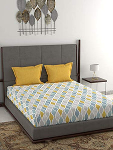 Dusk & Dawn 100% Cotton Double Bedsheet with 2 Pillow Covers- Muriel Yellow - Home Decor Lo