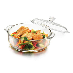 ARUZEN - 1000 ML - Glass Casserole Deep Round - Oven and Microwave Safe Serving Bowl with Glass Lid - Home Decor Lo