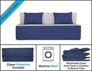 Adorn india Easy Three Seater Sofa Cum Bed (2 Years Warrenty Quality Foam)-Perfect for Seat & Sleep Washeble Polyster Fabric Cover (Blue & Grey) 6'x6'.Pillows Free - Home Decor Lo