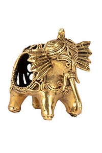Biswa Bangla Handcrafted Dokra Elephant Napkin Holder in Gold - Home Decor Lo