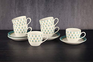 Femora Indian Ceramic Fine Bone China Tea Cup and Saucers Set, 200 ML, Set of 12 (6 Cups, 6 Saucers), Blue - Home Decor Lo