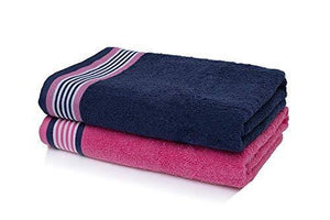 Casa Copenhagen 500 GSM 2 Pieces Large (70 cm x 140 cm) Cotton Bath Towel Set - Pack of 2 (Blue & Pink 70 cm x 140cm) - Home Decor Lo