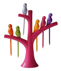 Infinite WIZ Plastic Fruit Fork Set with Stand, 6-Pieces, Multicolour - Home Decor Lo