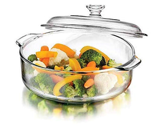 ARUZEN Glass Casserole Deep Round - (1 LTR) Oven and Microwave Safe Serving Bowl with Glass Lid Set of (1) - Home Decor Lo