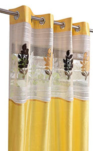 LaVichitra Polyester Door Curtain with Floral Net (7ft, Yellow) -2 Pieces - Home Decor Lo