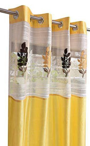 LaVichitra 5 ft Polyester Window Curtain with Floral Net (Yellow) -2 Piece - Home Decor Lo