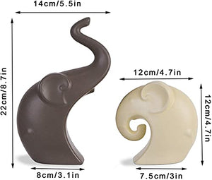 LADROX Lavish Matte Home Décor Elephant Set | Ceramic Figurines - (Set of 2 Piece, Brown Cream)