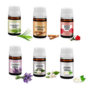 Ripp India Aroma Diffuser Oil (Lavender, Lemongrass, Rose, Jasmine, Sandalwood and Mogra), 10ml Each, Multicolour - Set of 6(Fragrance oil) - Home Decor Lo