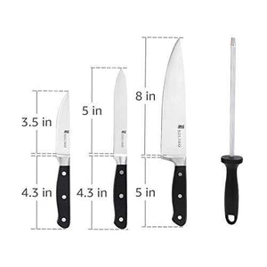 Amazon Brand - Solimo Premium High-Carbon Stainless Steel Kitchen Knife Set, 4-Pieces (with Sharpener), Silver - Home Decor Lo