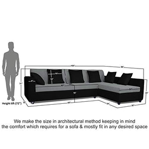 Adorn India Rio Decent L Shape 5 Seater coner Sofa Set (Right Side Handle) (Grey & Black) - Home Decor Lo