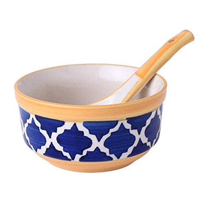 The 7 Dekor Ceramic Handmade Printed Katori Soup Bowl with Spoon Set of 6 - Home Decor Lo