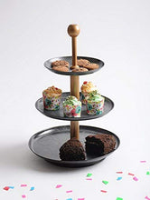 Load image into Gallery viewer, ELAN Knob 3-Tier Metal Cake Stand, Cupcake and Dessert Stand, Tea Party Pastry Serving Platter in Gift Box (Antique Black) - Home Decor Lo