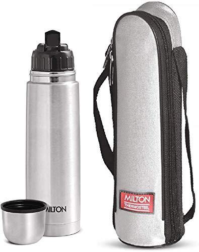 Milton Flip Lid 500 Thermosteel 24 Hours Hot and Cold Water Bottle with Bag, 500 ml, Silver - Home Decor Lo
