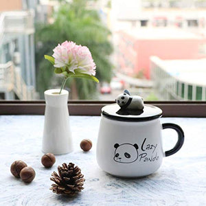 Satyam Kraft Lazy Panda Ceramic Mug with Lid and Spoon - 1 Piece, Random Design, 300 ml - Home Decor Lo