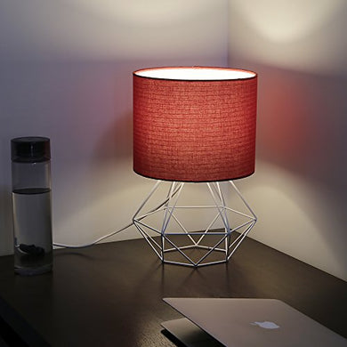 Craftter Red Fabric Shade White Diamond Metal Base Decorative Night Bedside Small Table Lamp - Home Decor Lo