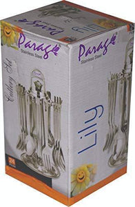 Parage Lily Premium Stainless Steel Cutlery Set - Set of 25 (Contains: 6 Master Spoons, 6 Tea Spoons, 6 Forks, 6 Soup Spoons) - Silver - Home Decor Lo