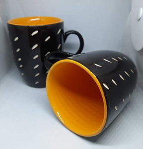 Lotum Handmade Black Matte Pure Ceramic 3D Cut Elegant Coffee/Milk Mugs(Set of 2) /(Classy Design/ Made in India (Glossy Mugs (Set of 2)) - Home Decor Lo