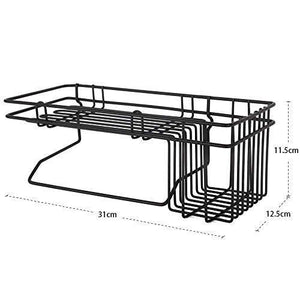 ORPIO (LABEL) Rustproof Metal Shower Caddy No Drilling Storage Organiser Self Adhesive Basket for Bathroom/Kitchen Shelf , 32.9 x 13.3 x 13.2 cm, Black - Home Decor Lo