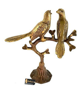 Two Moustaches Love Birds on Tree Brass Showpiece - Home Decor Lo