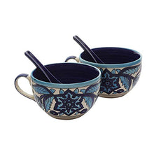 Load image into Gallery viewer, Miah Decor Md-320 Ceramic Handcrafted Double Glazed Rich Moroccan Soup Bowls with Spoon Set, Pack of 2, Multi-Color - Home Decor Lo