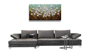 Asdam Art 100% Hand Painted 3D Paintings On Canvas Ready to Hang White Daisy Flower Oil Paintings Abstract Landscape Artwork Wall Art for Living Room Bedroom (24X48 inch) - Home Decor Lo