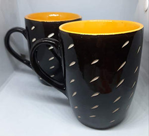 Lotum Handmade Black Matte Pure Ceramic 3D Cut Elegant Coffee/Milk Mugs(Set of 2) /(Classy Design/ Made in India (Glossy Mugs (Set of 2)) - Home Decor Lo