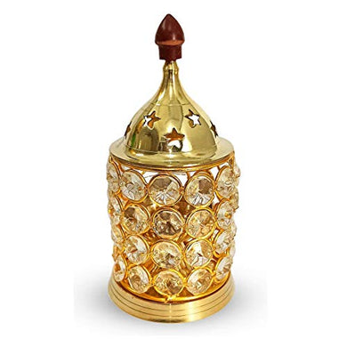 RSD Collection Brass Akhand Jyot Diya with Decorative Crystals Oil Lamp Lantern for Diwali, Puja and Festival Decoration(Size: 19x8x8 cm) - Home Decor Lo