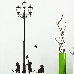 Decals Design 'Ancient Lamp and Cats' Wall Sticker (PVC Vinyl, 90 cm x 30 cm, Black) - Home Decor Lo