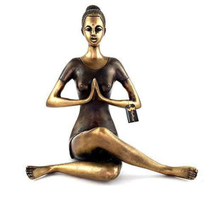 Two Moustaches Namaste Yoga Instructions Sitting Lady Sculpture Brass Showpiece - Home Decor Lo