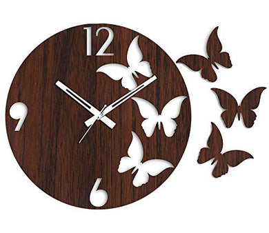 Fegore Brown Designer Wooden Butterfly Wall Clocks for Bedroom | Living Room |Home Wall Decor(0.9 Inch X 11.5 Inch X 11.5 Inch) - Home Decor Lo