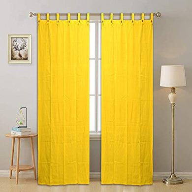 RAKSHA Cotton Loop Door Curtain, 7 Feet (46 Inch X 84 Inch), Plain Yellow, Pack of 2 - Home Decor Lo