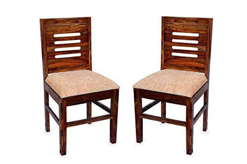 DIA Chitra Furniture Wooden Dining Chair for Home & Living Room| Study Chair for Home with Cushion | Set of 2 | Sheesham Wood, Natural Brown - Home Decor Lo