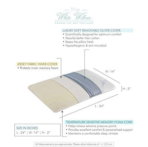 The White Willow Orthopedic Memory Foam Ultra Slim Sleeping Bed Pillow Designed for Back, Stomach and Side Sleeper with Removable Cover (24"L x 14" W x 2") Multi - Home Decor Lo
