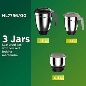 Philips HL7756/00 Mixer Grinder, 750W, 3 Jars (Black) - Home Decor Lo