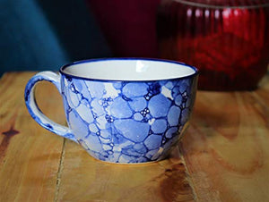 Sawan Shopping Mart Soup Bowl with handle Katori Bowl Ceramic/Stoneware in Blue Mughal,Dining Katori Bowl Ceramic/Stoneware in Blue Microwave Safe Mughal Handmade Ceramic Bowl Set (Sky blue, Pack of 2 - Home Decor Lo