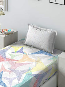 DDECOR Live beautiful 136 TC Cotton 1 Single bedsheet with 1 Pillow Cover - Single Size, Geometric, Blue - Home Decor Lo