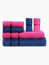 Load image into Gallery viewer, Story@Home 6 Piece Cotton Bath And Hand Towel Set - Pink And Navy - Home Decor Lo