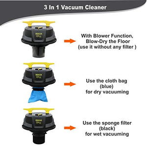 Inalsa Vacuum Cleaner Wet and Dry Micro WD10-1000W with 3in1 Multifunction Wet/Dry/Blowing| 14KPA Suction and Impact Resistant Polymer Tank,(Yellow/Black) - Home Decor Lo