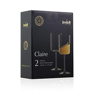 JoyJolt White Wine Glasses – Claire Collection 11.4 Ounce Wine Glasses Set of 2 – Deluxe Crystal Glasses with Ultra-Elegant Design – Made In Czech Republic - Ideal for Home Bar, Kitchen, Restaurants - Home Decor Lo