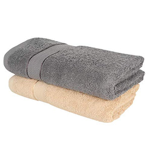 Cloth Fusion Brookwella 500 GSM Premium Super Absorbent Cotton Bath Towel Set of 2 Pcs- (70x140 cm, Grey & Beige) - Home Decor Lo
