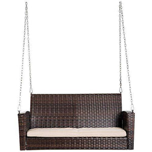 Weather Resistant Hanging Wicker Porch Swing Chair with Cushion - Home Decor Lo