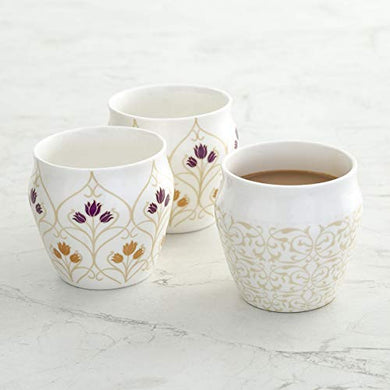 Home Centre Mandarin Printed Kullhad Cups - Set of 3 - Home Decor Lo